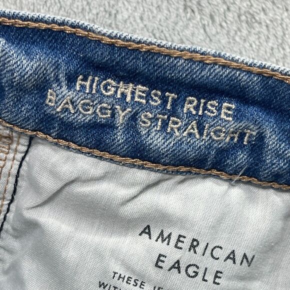 American Eagle Outfitters Baggy Jeans Womens 6 Long Strigid Ripped Blue Straight - Picture 14 of 16